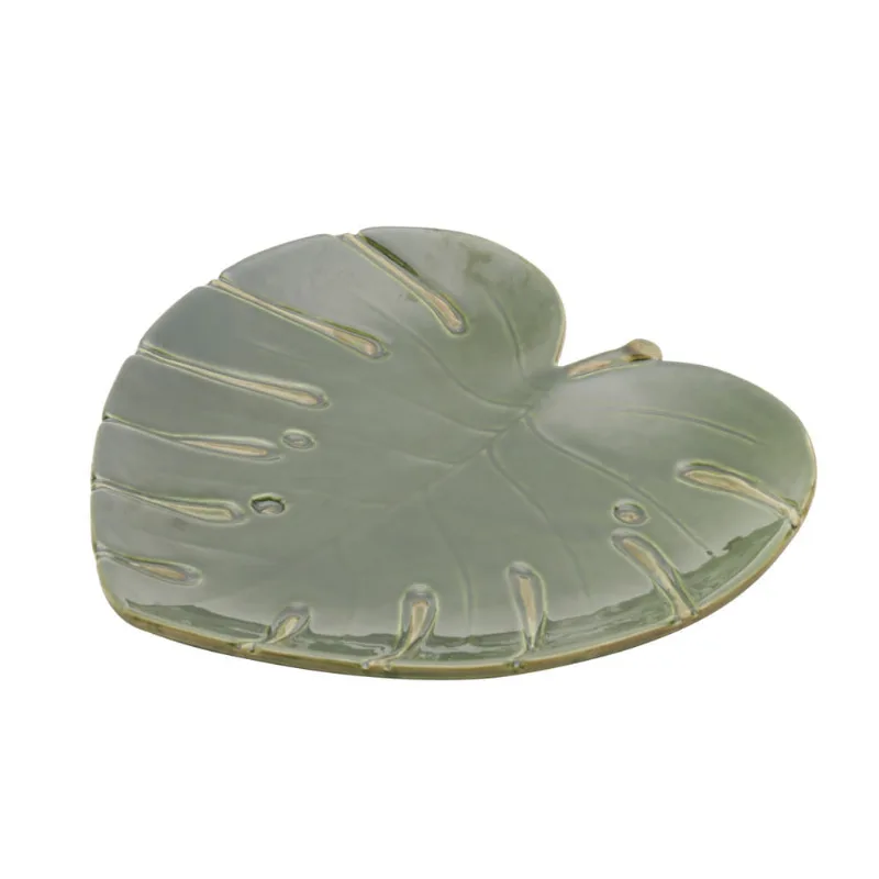 Prato Decor Cer Costela Adao Leaf Verde 28*26*3,5cm
