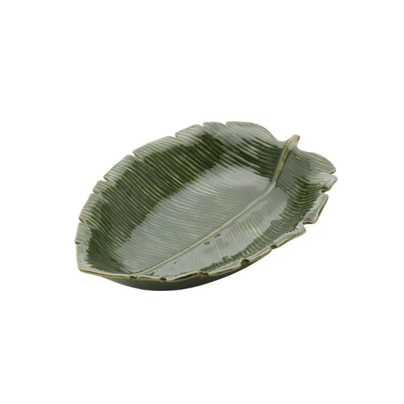 Prato Decorativo De Ceramica Banana Leaf Verde 30x20,5x6,5cm
