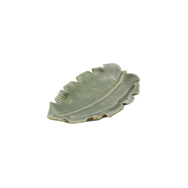 Prato Decorativo De Cerâmica Banana Leaf Verde 16x10x2