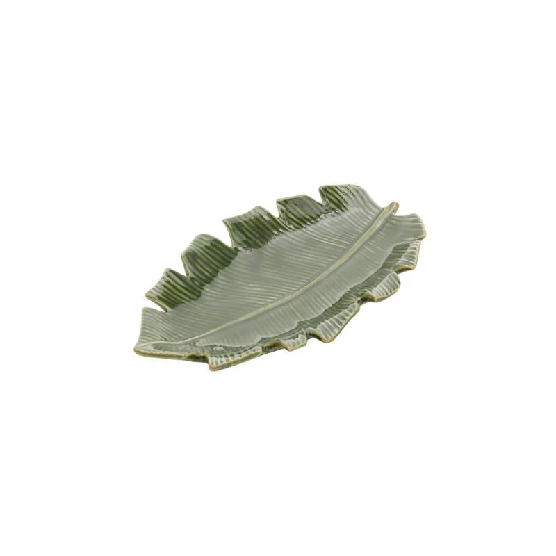 Prato Decorativo De Cerâmica Leaf Verde 21,5x12x2,5cm