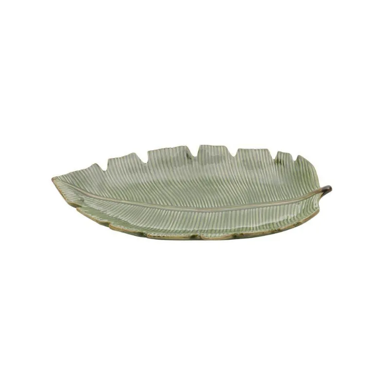 Prato Decorativo De Cerâmica Banana Leaf Verde 29x16x3