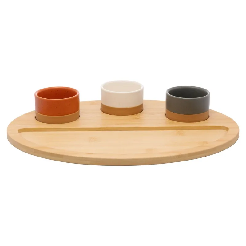 Conjunto 3 Petisqueiras com Bandeja Bambu Lyor