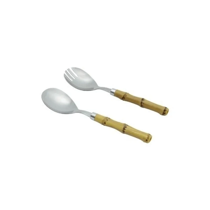 JOGO 2PC PARA SALADA INOX COM CABO DE BAMBU (7026) - LYOR CONJUNTO DE TALHERES PARA SALADA 2 PECAS BAMBU NATUR LUXO 21CM