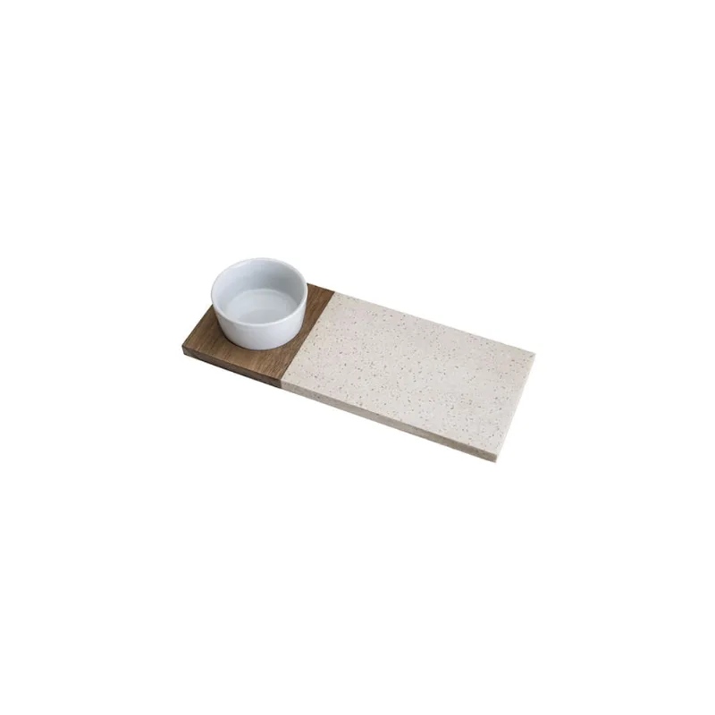 Jogo bandeja bambu e cerâmica com bowl Lyor 30x12cm