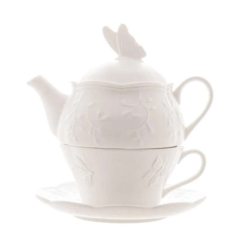 Conjunto 3 Peças De Chá De Porcelana New Bone Butterfly Flower Lyor - lyor - Agro