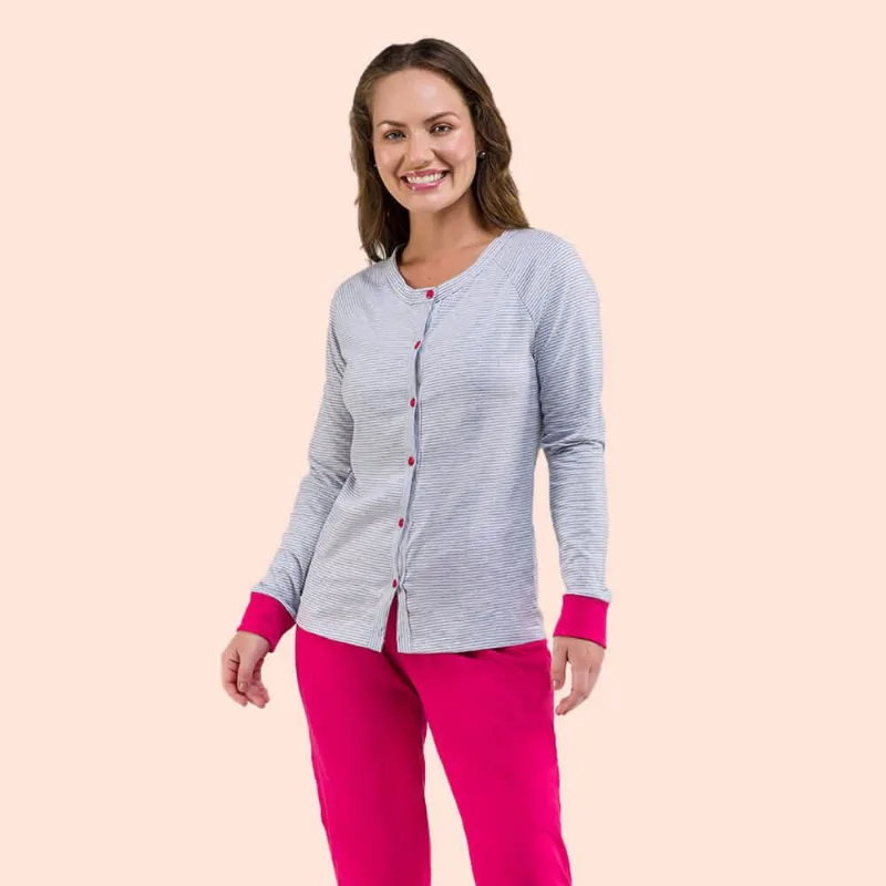 Pijama Longo Aberto Algodão Bela Notte 1001585 Listrado
