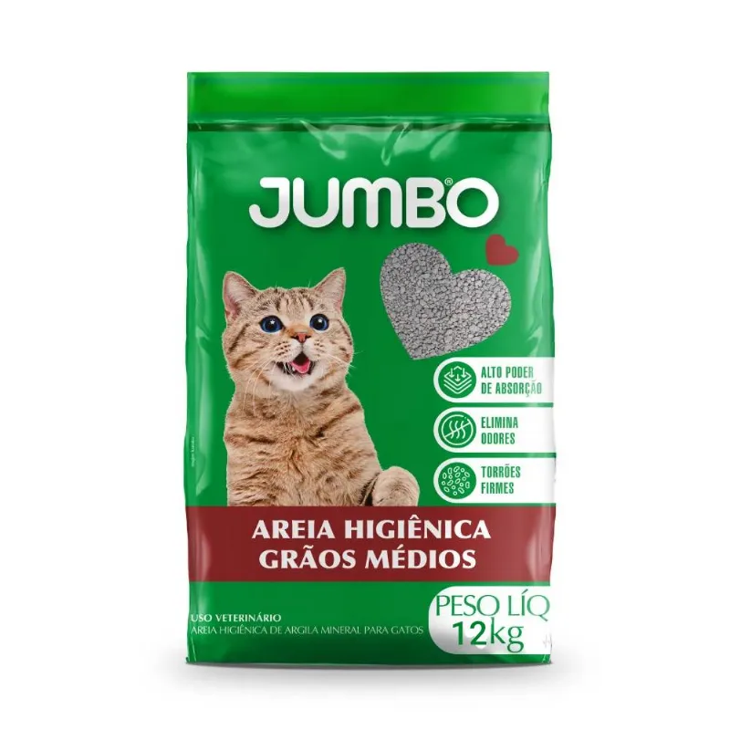 Areia Higiênica p/ Gato Jumbo Grão Médio 12Kg
