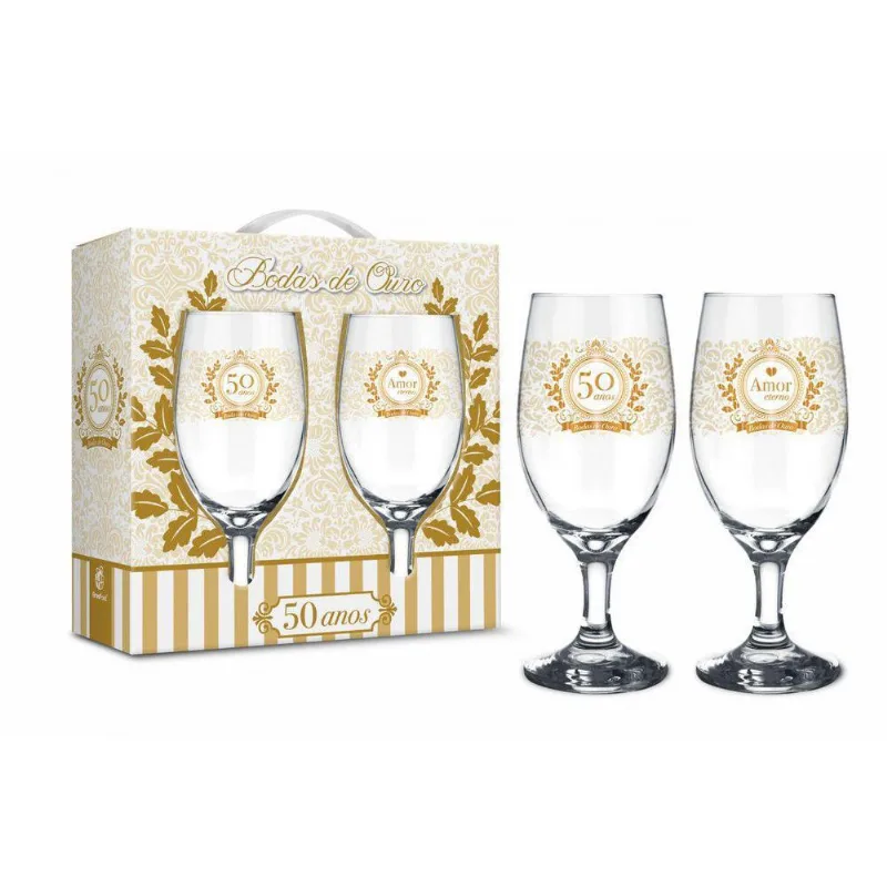 Conjunto 2 Taças Bodas De Ouro