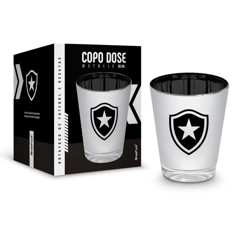 Copo Dose BrasFoot Vidro Licenciado Metálic Botafogo de Futebol e Regatas 55ml Prata - BRASFOOT - Utilidades Domesticas