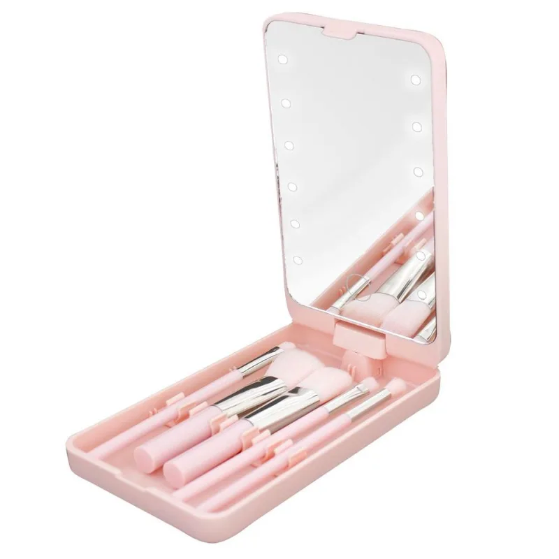 Espelho Estojo Casita Dobravel E Portatil Bateria 12 Leds Rosa (MP)