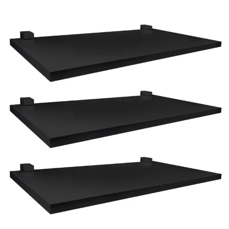 Kit 3 Prateleiras MDP Concept Me Leve com Suporte Prat-K Preta 1,2 x 20 x 40cm