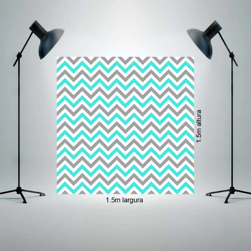 Painel Fundo Fotográfico Tecido 1,5x1,5m Zig zag azul e cinza P976