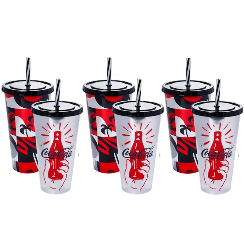 Kit com 3 Copos Coca Cola 700ml Estampado Prateado Original