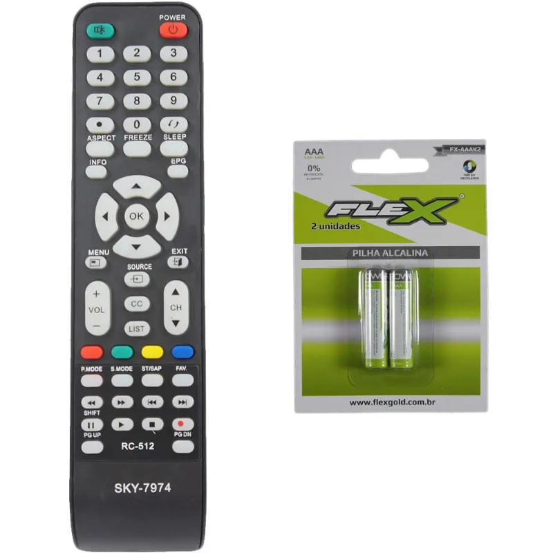 Controle Remoto lcd cce RC-512 = RC-516 + 2 Pilhas Flex aaa