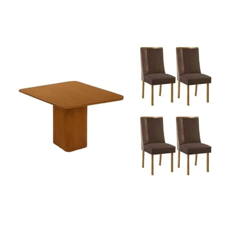 Sala de Jantar Maldivas 4 Lugares Tampo MDF Bordas Arredondadas Suede Marrom 90x90cm Móveis Rufato - Móveis Rufato - Móveis