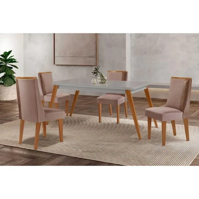 Sala de Jantar Havana Curvo 4 Lugares Tampo MDF com Bordas Arredondadas Capuccino Off White 120CM - Móveis Rufato - Móveis