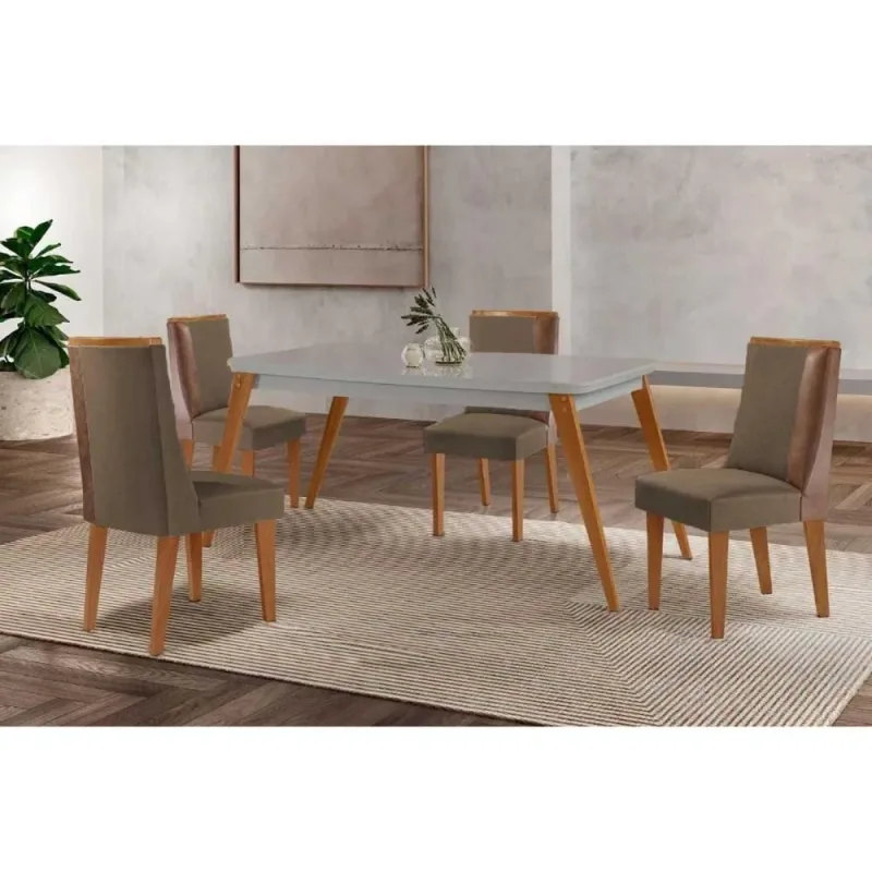 Sala de Jantar Havana Curvo 4 Lugares Tampo MDF com Bordas Arredondadas Off White 120CM Móveis - Móveis Rufato - Móveis