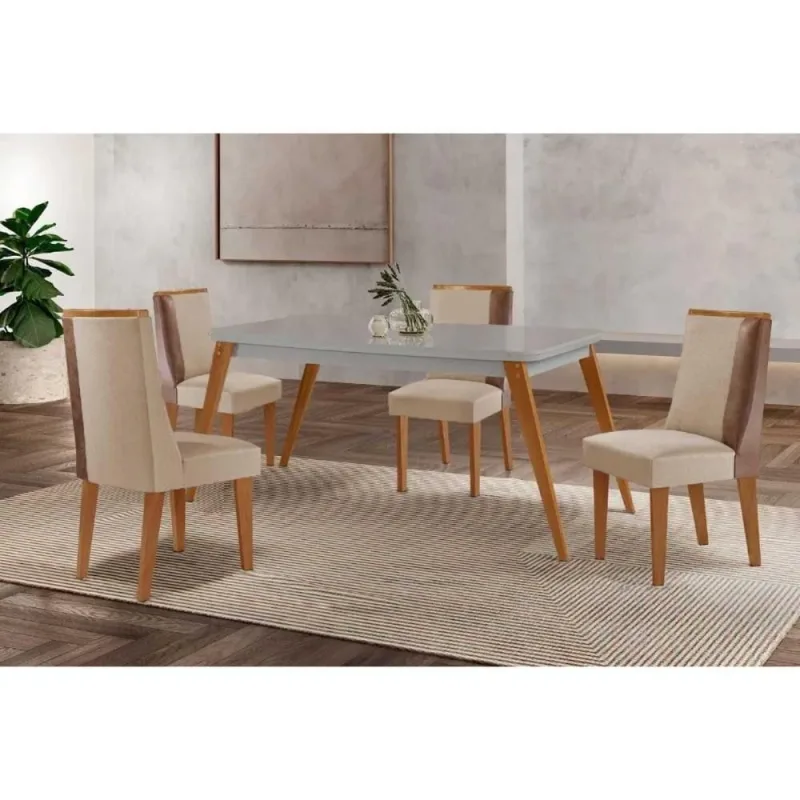 Sala de Jantar Havana Curvo 4 Lugares Tampo em MDF com Vidro Temperado 120CM Móveis Rufato - Móveis Rufato - Móveis