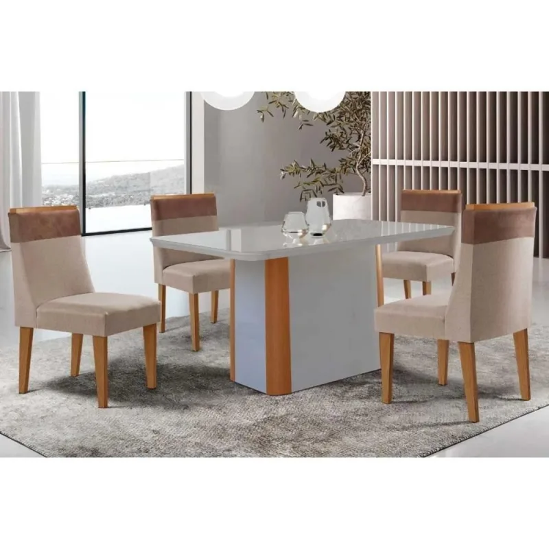 Sala de Jantar Pietá 4 Lugares Tampo MDF com Bordas Arredondadas Off White 120CM Móveis Rufato - Móveis Rufato - Móveis