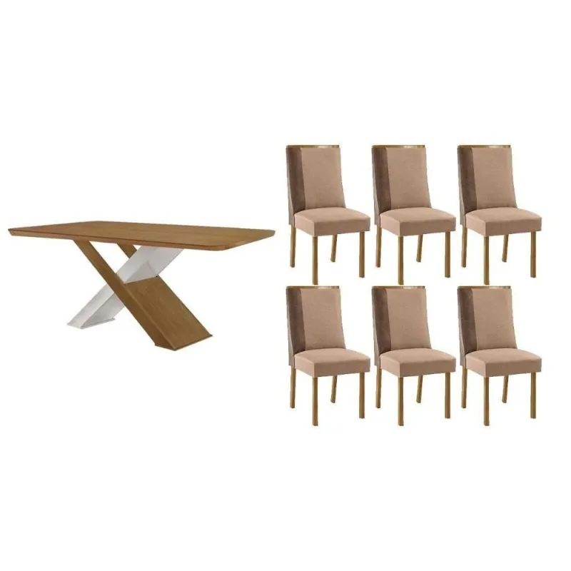 Sala de Jantar Imperatriz Curvo 6 Lugares Tampo MDF Bordas Arredondadas Off White 180CM Móveis - Móveis Rufato - Móveis