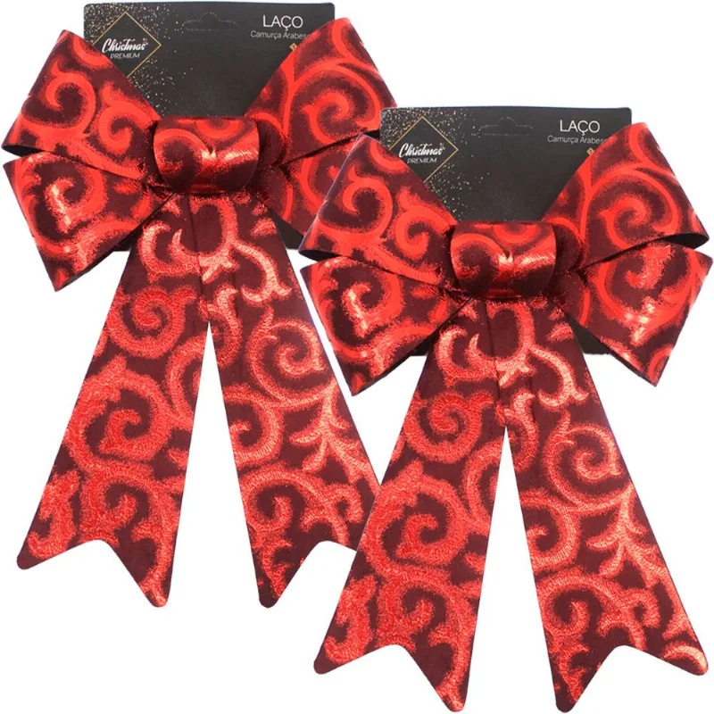 Kit 10 Laço Vermelho Em Camurça Enfeite Brilhante Natal 32cm