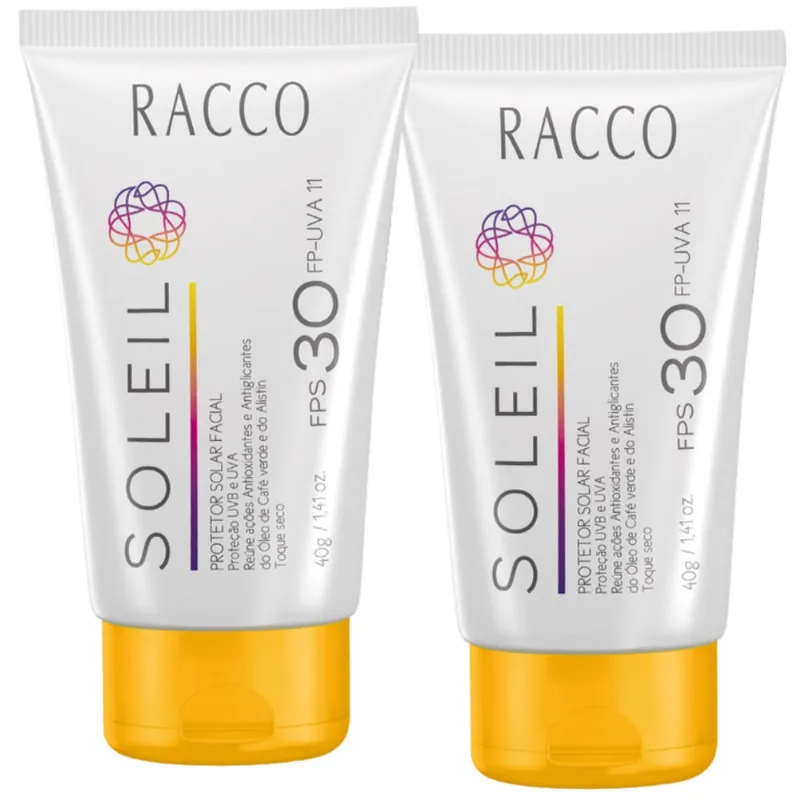 Kit c/2 Protetor Solar Facial fps 30 Soleil Racco 40g