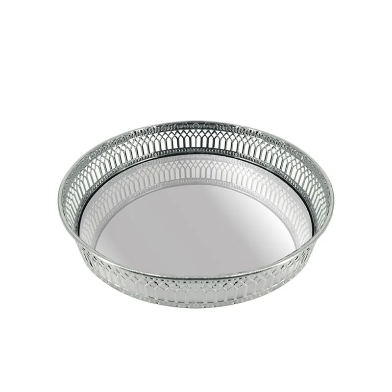 Bandeja redonda espelhada em inox Adely Decor 17x4,5cm prata