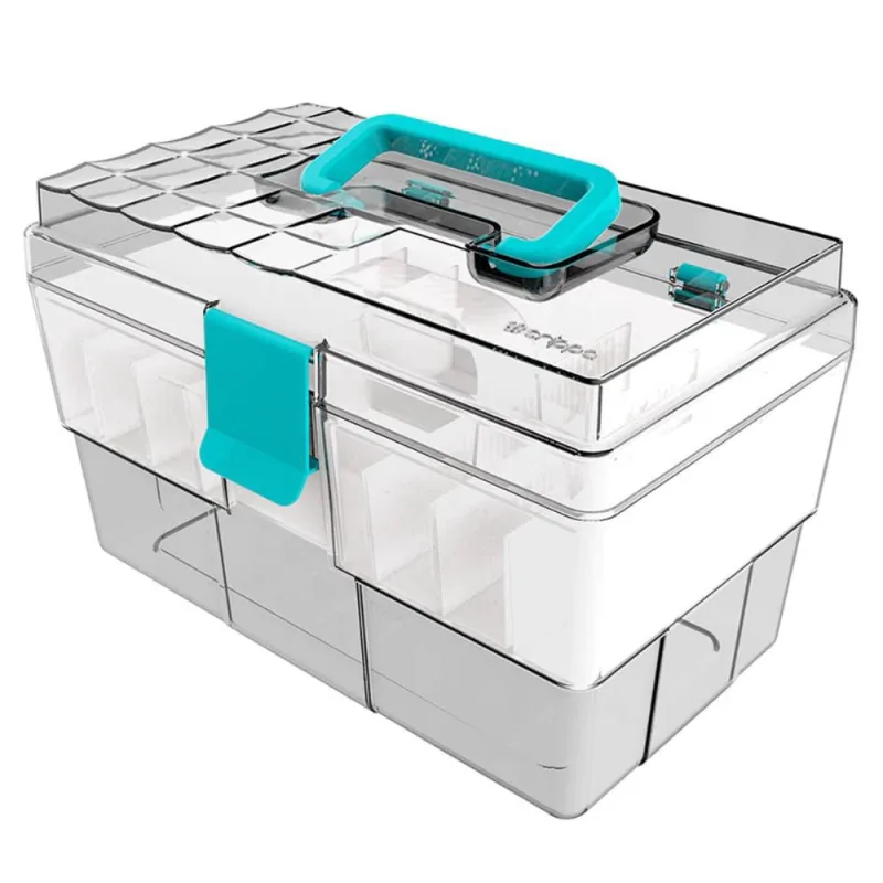 Maleta Organizadora Crippa Para Maquiagem Acessórios Medicamentos Transparente e Azul Turquesa - Não Disponível - Beleza E Perfumaria