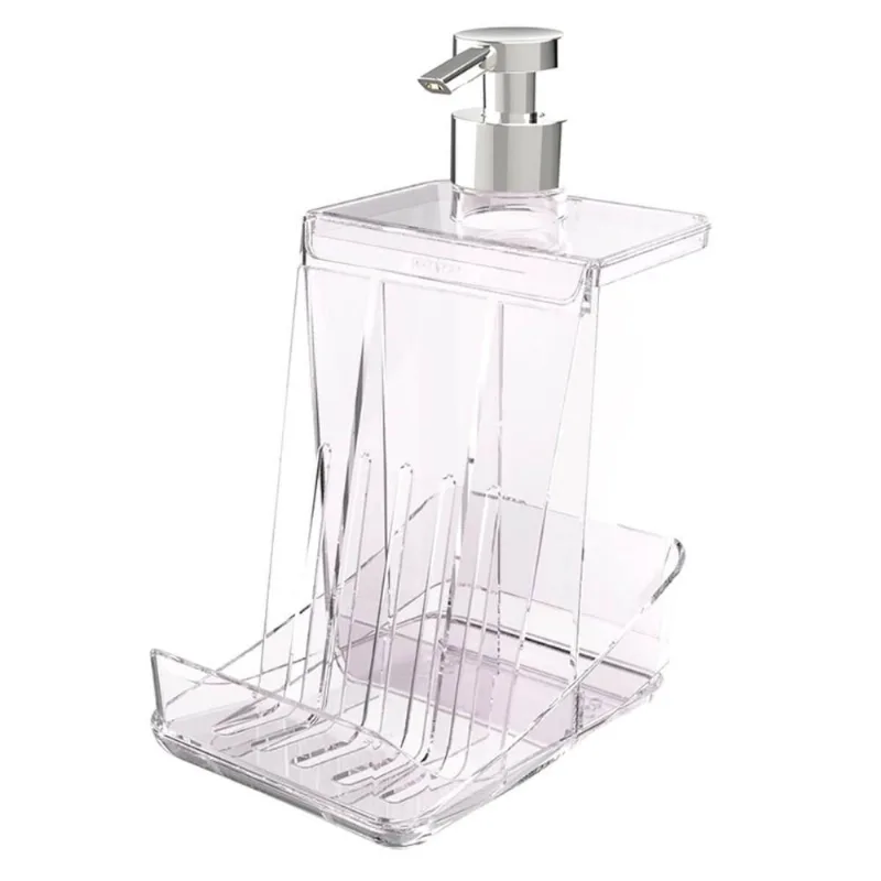 Porta Detergente com Suporte para Esponja Transparente Smart S Crippa Dispenser para Pia Cozinha