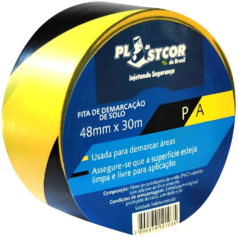 Fita De Demarcação 48mm X 30 Metros Preto/amarelo - 700.01516 - Plastcor Plastcor