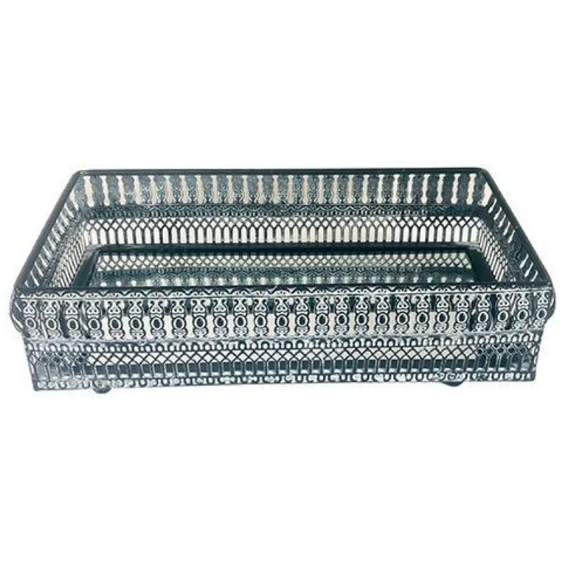Bandeja Metal Com Espelho Preta 26x14cm Class Home