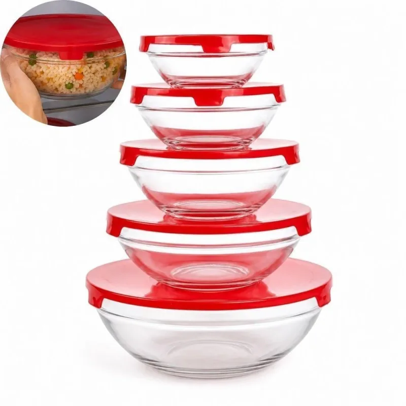 Potes de Armazenamento Vidro Hermetico Reforcado Organizador Geladeira Micro-ondas Freezer 5 Pecas - OUTRAS - Agro