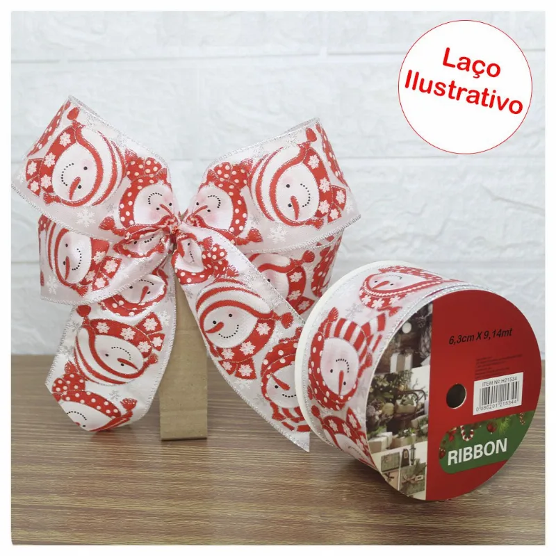 Kit 2 Rolo Fita Aramada Natal Boneco De Neve Decoração Natalina 6,3cm X 9,14m