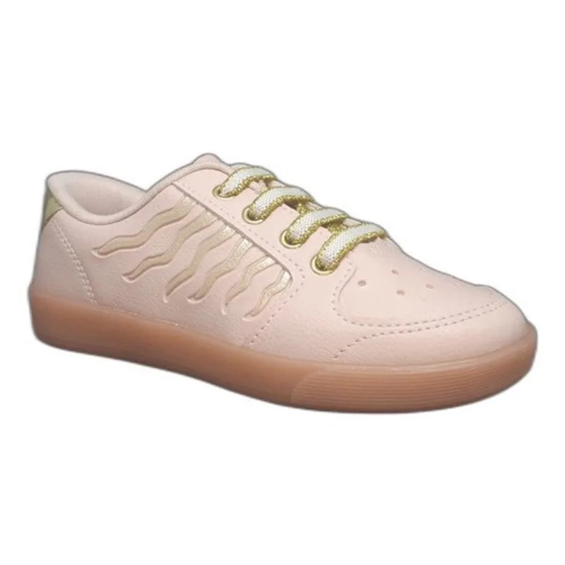Tenis Kidy Infantil Love Baby Com Elástico Rosa Dourado