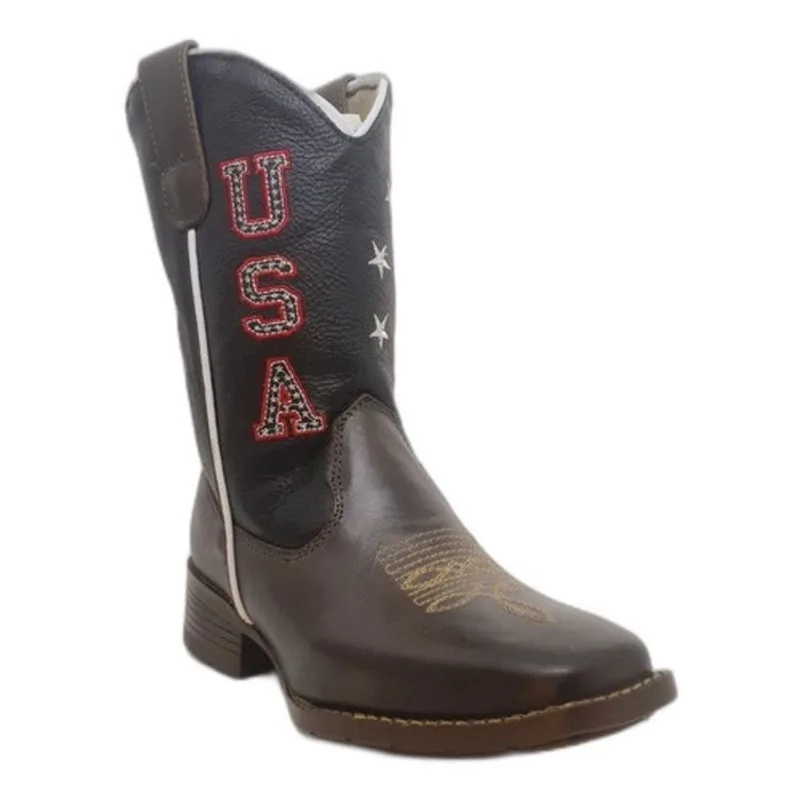Bota Country Texana Infantil U S A Bordado Couro Legitimo