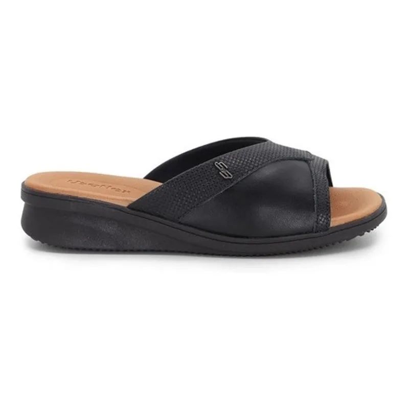 Tamanco Feminino Plataforma Couro Usaflex Preto Tressê