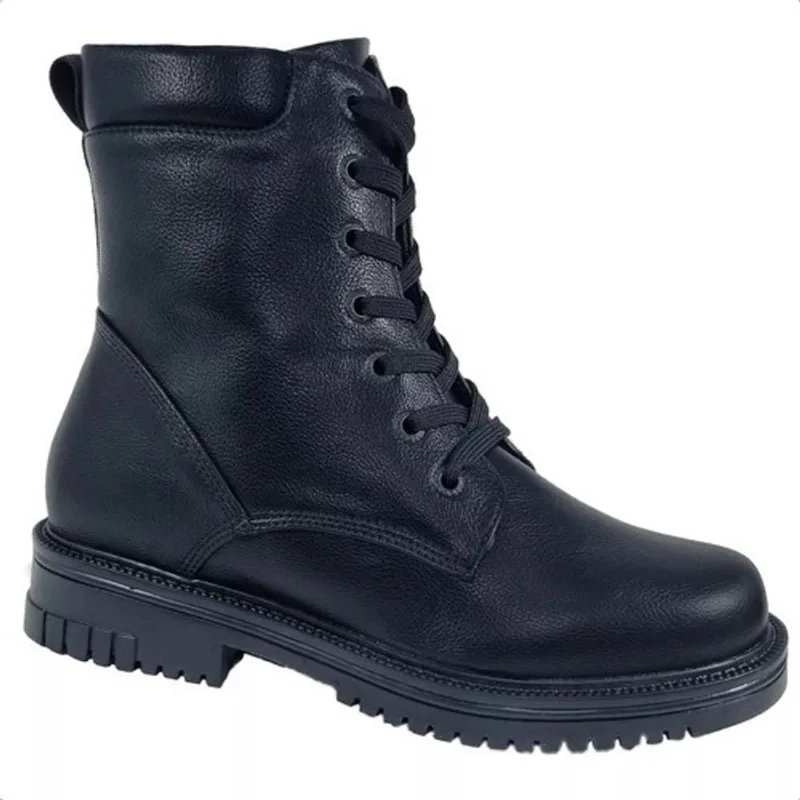 Bota coturno feminina mooncity salto baixo cadarços original