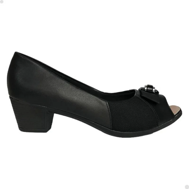 Sapato peep toe usaflex laço couro legítimo salto médio