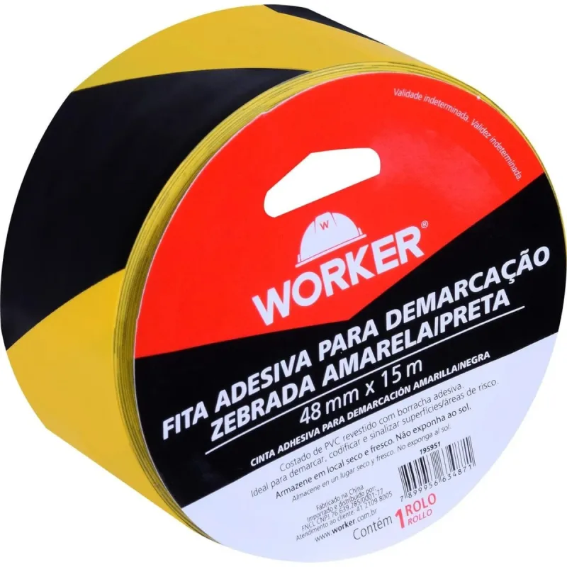 Fita Adesiva Para Demarcação Amarelo/preto 48mm X 15m Worker - Worker - Papelaria