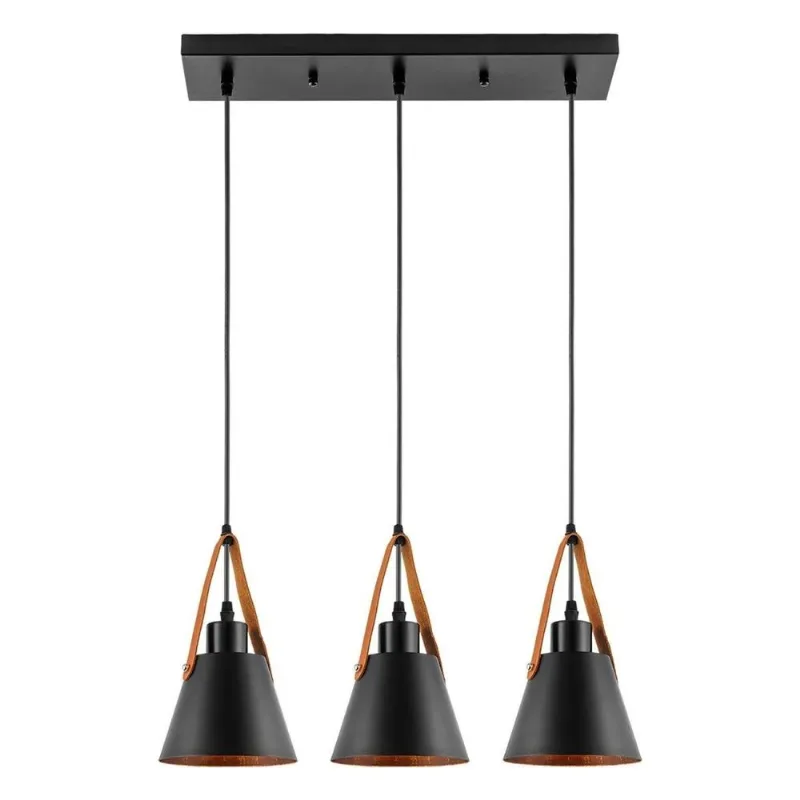 Luminária Pendente Giato Triplo Preto Kala Ferro 510mm X 150mm X 900mm