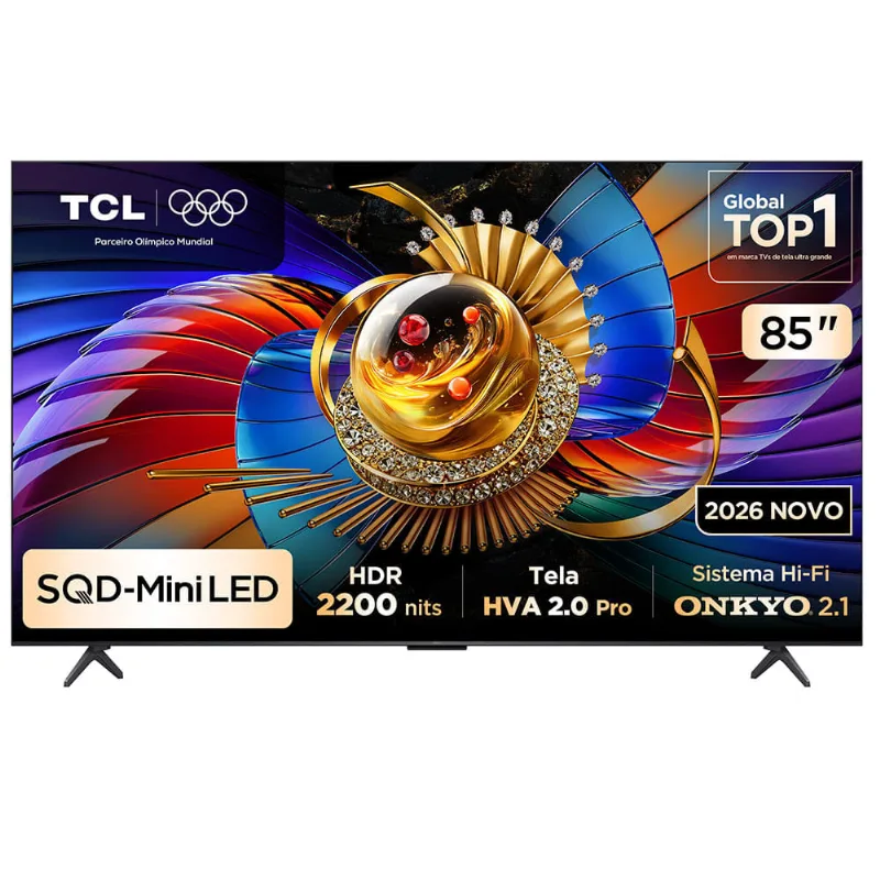 Smart TV 4K TCL 85" Polegadas Top Premium SQD-Mini LED com Google TV, 144Hz VRR, Controle Preciso de Iluminação e Tela HVA - 85Q7DPRO