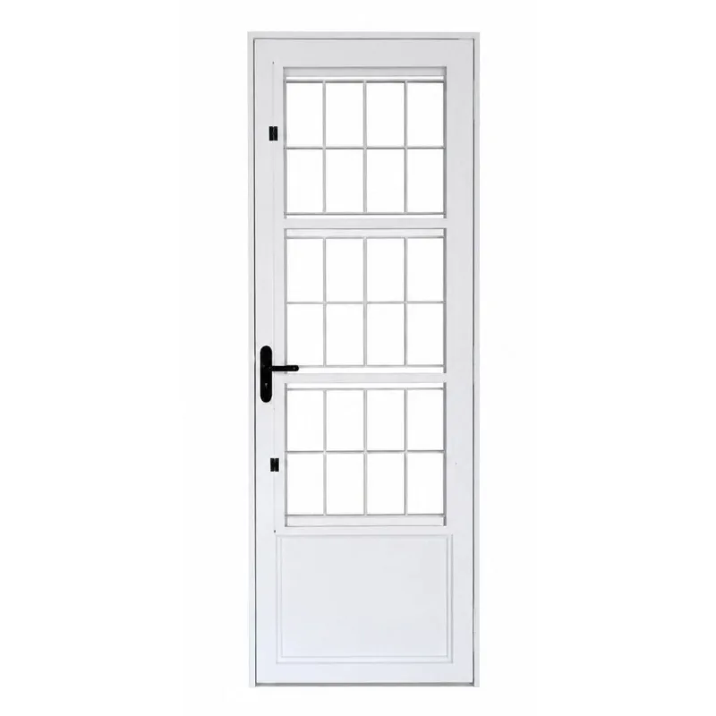 Porta Postigo Almofada Aço Branco Vidro Boreal com Grade 215x85cm MGM Porta Giro Aço Almofada Quadriculada Vidro Boreal 215X85 Rq60 Branco
