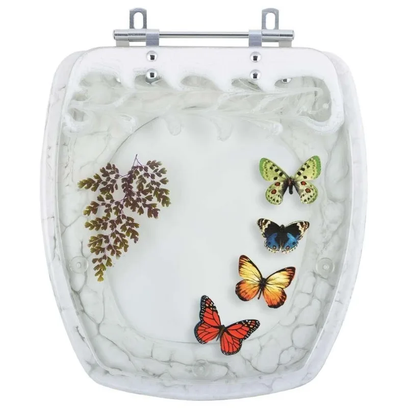 Tampa De Vaso Poliéster Decorada Borboletas Stylus Branco Para Louça Celite