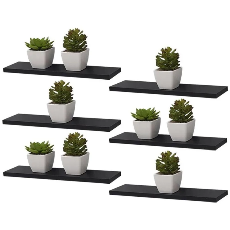 Prateleira Kit 6 30X15CM MDP Suporte Invisível Moderno Sala Preto Mercado das Prateleiras - OUTRAS - Agro