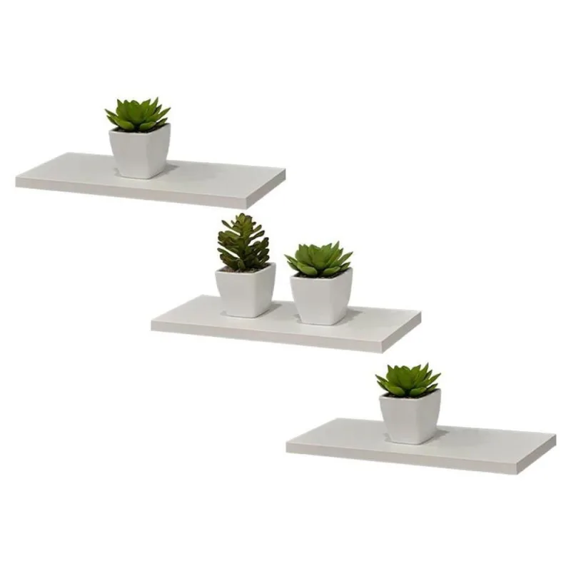 Prateleira Kit 3 50X20CM MDP Suporte Invisível Moderno Sala Branco Mercado das Prateleiras - OUTRAS - Agro