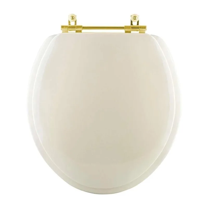 Assento Sanitário Almofadado Oval MDF com Espuma Vinil Brilhante Ferragem Dourada Bege Pontto Lavabo - OUTRAS - Casa E Construção