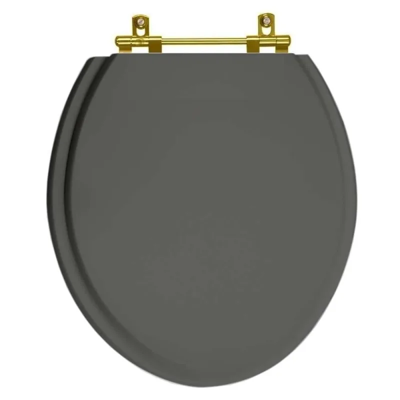Assento Sanitário Universal Oval Resina Plástica Fechamento Convencional com Ferragem Dourada Cinza - OUTRAS - Casa E Construção