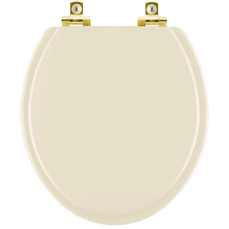 Assento Sanitário Soft Close Twister Marfim Para Vaso Hervy Com Ferragem Dourada