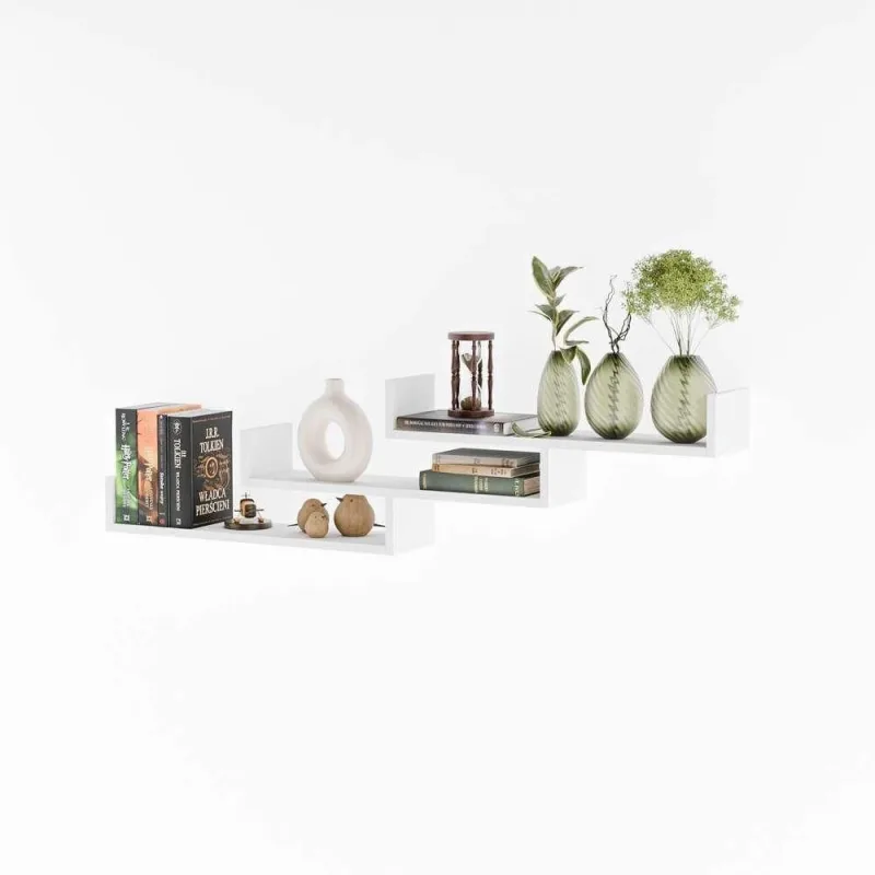 Prateleira Kit 3 Nichos em U 60x15CM MDP Fixação Suporte Invisível Moderno Sala Branco Mercado - OUTRAS - Agro