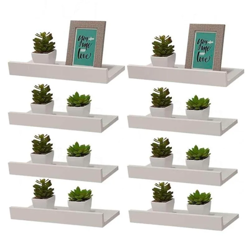 Prateleira Kit 8 Porta Quadros 40X10CM MDP Suporte Invisível Moderno Sala Branco Mercado - OUTRAS - Agro